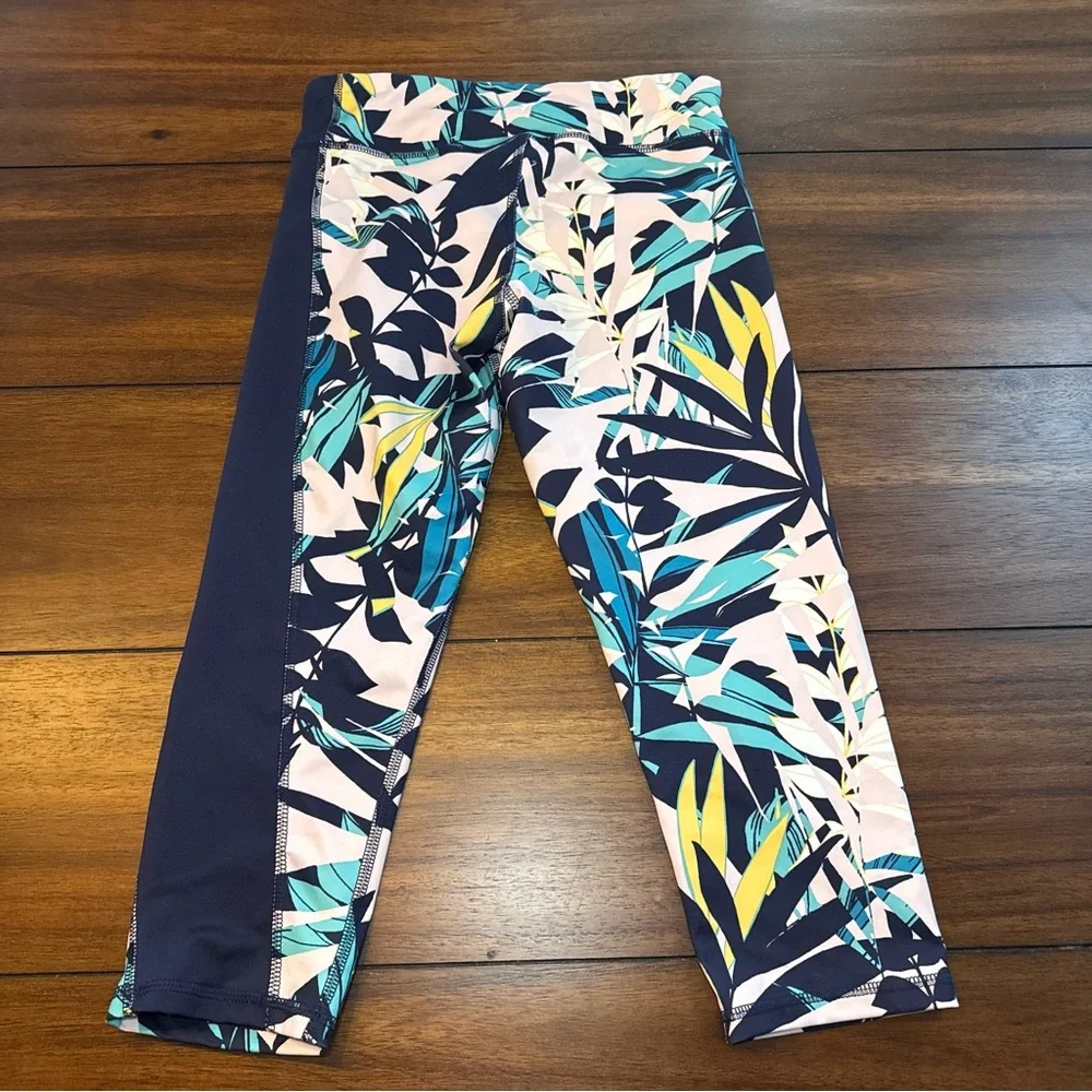 Old Navy Active Youth Girls Cropped Leggings Tropical Leaf Navy Size Large 10-12